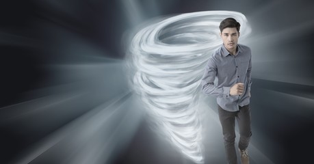 Tornado twister painted and man running