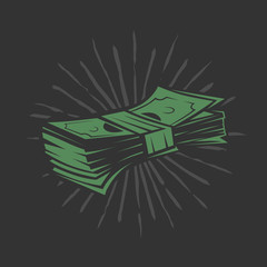 Cash illustration. Black and white objects.