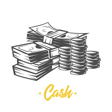 Cash illustration. Black and white objects.