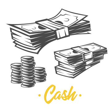 Cash illustration. Black and white objects.