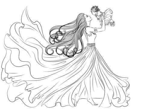 Flowing dress drawing hot sale
