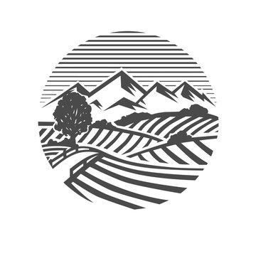 Farm logo. Black and white illustration.