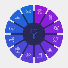 hotel, clothes, valentine Infographic Circle outline Icons Set. Contains such Icons as  fashion,  sign,  travel,  swimming, sunglasses,  key,  care, hanger,  do and more. Fully Editable. Pixel Perfect