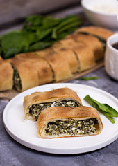 Pie or strudel with spinach and feta cheese