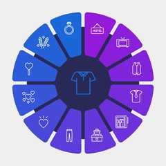 hotel, clothes, valentine Infographic Circle outline Icons Set. Contains such Icons as  luxury,  wedding,  technology,  jewelry,  festival, ring,  gift,  day and more. Fully Editable. Pixel Perfect