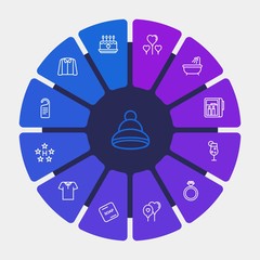 hotel, clothes, valentine Infographic Circle outline Icons Set. Contains such Icons as  hat,  accessory,  sweet,  white, bath,  hotel,  diamond,  wedding,  gift and more. Fully Editable. Pixel Perfect