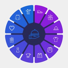 hotel, clothes, valentine Infographic Circle outline Icons Set. Contains such Icons as food,  restaurant,  celebration,  towel, cotton,  dinner,  footwear,  day and more. Fully Editable. Pixel Perfect
