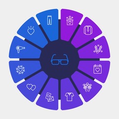 hotel, clothes, valentine Infographic Circle outline Icons Set. Contains such Icons as  nature,  background,  shirt, love,  bunch,  young,  female,  blow,  polo and more. Fully Editable. Pixel Perfect