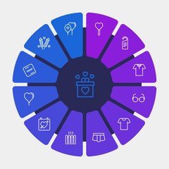 hotel, clothes, valentine Infographic Circle outline Icons Set. Contains such Icons as  cotton,  holiday,  celebration,  round,  style,  firework,  valentine and more. Fully Editable. Pixel Perfect