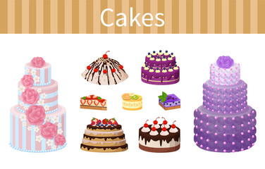 Various Delicious Desserts Vector Illustration