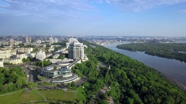 Aerial top view of Kyiv and Dnieper river