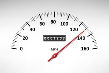 Car speedometer with speed level scale isolated on white. Car tachometer or odometer with speed panel. vector illustration - obrazy, fototapety, plakaty