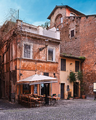 Rome, Trastevere, square with pubs and typical buildings