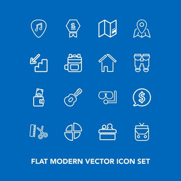 Modern, simple vector icon set on blue background with white, pie, dollar, sea, object, business, price, hairdresser, circle, public, travel, fashion, glass, graph, salon, conference, mask, hair icons