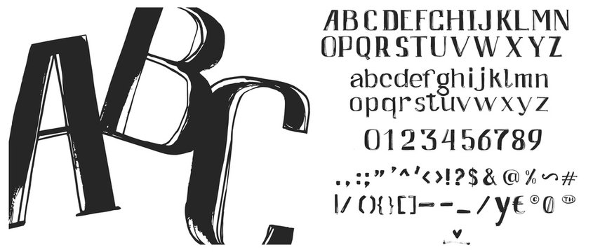 Hand Drawn Brush Ink Vector ABC Letters Set. Textured Artistic Typeset For Your Design. Font Illustration.