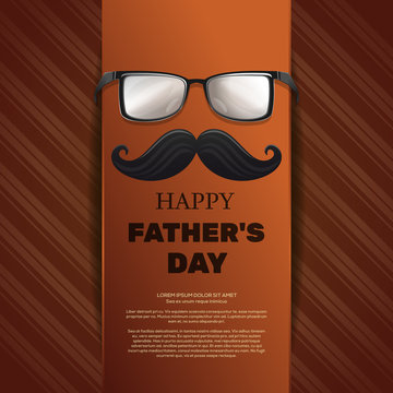 Greeting card with mustache, glasses and greeting inscription - Happy Father's Day. Elegant lettering on a retro background. Vector illustration