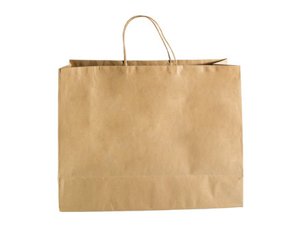 Brown paper shopping bags isolated on white background with clipping path.
