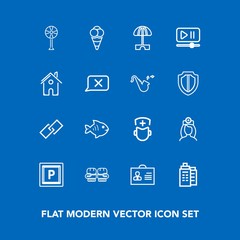 Modern, simple vector icon set on blue background with vehicle, hospital, link, road, competition, sea, ventilator, transport, house, building, fight, internet, female, glove, boxing, estate icons