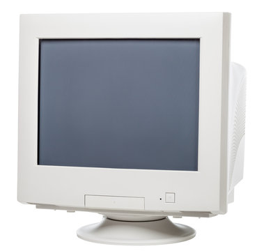 Old CRT computer monitor isolated on white