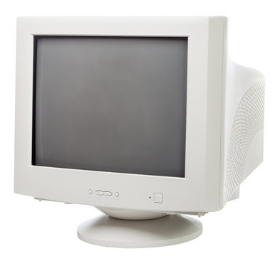 Old CRT computer monitor isolated on white
