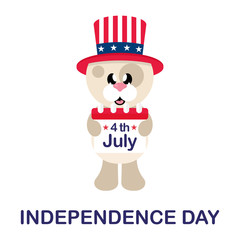 4 july cartoon cute dog in hat with calendar and text