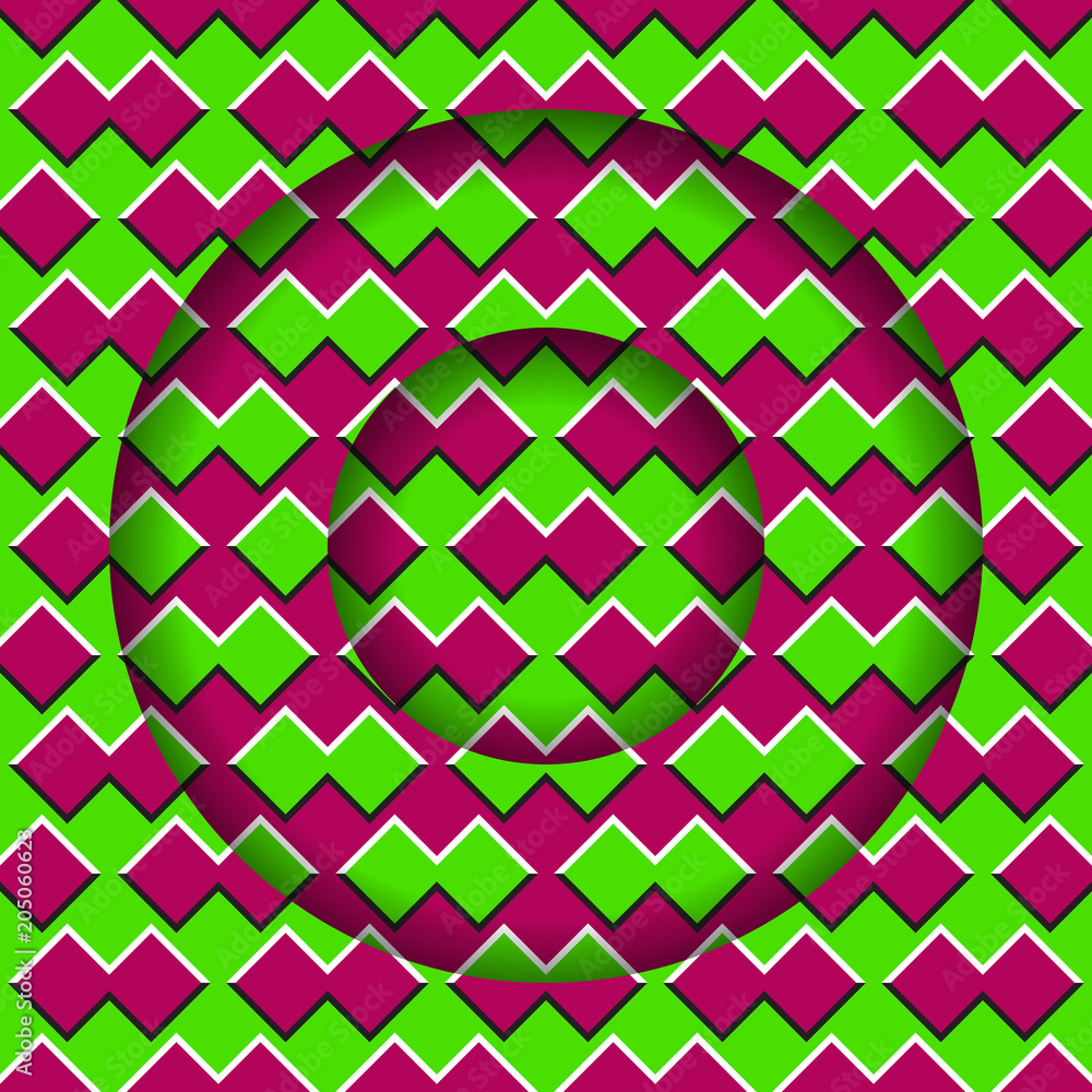 Poster moving layers with a motley pattern. abstract optical illusion background.