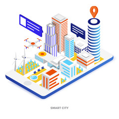 Flat color Modern Isometric Illustration - Smart city