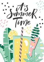 Hand drawn lettering card. The inscription: it's summer time. Perfect design for greeting cards, posters, invitations.