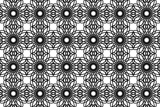 Seamless black and white Moroccan texture with flowers. Pattern for tiles. Vector pattern for wallpaper, fabrics and your design