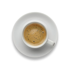 Isolated  cup of espresso, shot from above on white.
