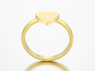 3D illustration gold engagement wedding heart ring