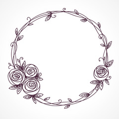 Floral frame. Wreath of rose flowers.
