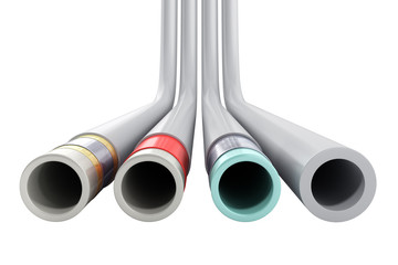 Fototapeta premium different plastic water pipes in layers 3d render on white no shadow