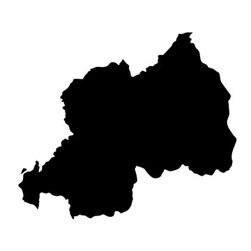 black silhouette country borders map of Rwanda on white background. Contour of state. Vector illustration