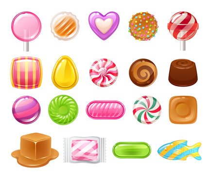 Set of different sweets. Assorted candies.