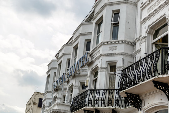 Facade of a typical white English hotel