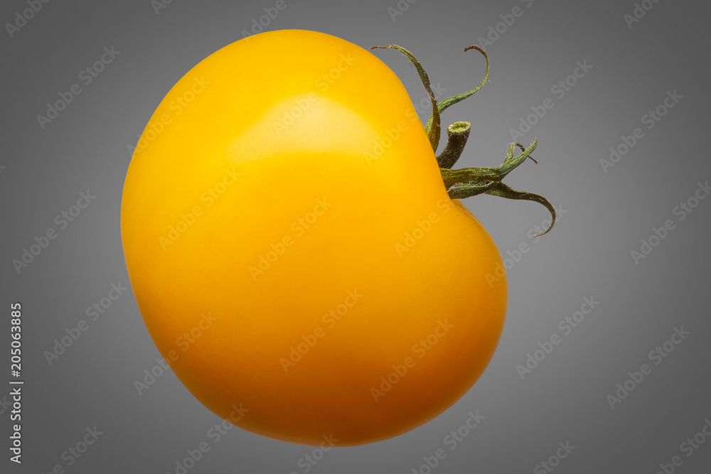 Wall mural delicious single yellow tomato isolated on grey background with clipping path