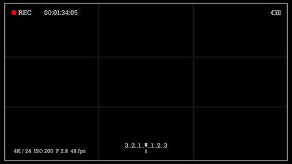 Video recording on the screen. Lens flare and Glare. Camera Viewfinder. Black background for business advertising web concept. Vintage Retro User Interface. Image quality stabilization.
