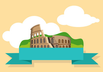 Yellow Italy background with Colosseum.