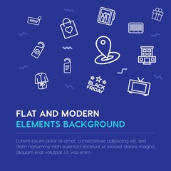 hotel, shopping outline vector icons and elements background concept on blue background.Multipurpose use on websites, presentations, brochures and more