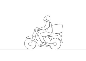 Fototapeta na wymiar Continuous single drawn one line character delivery pizza courier