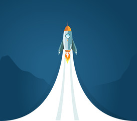 Concept of start up rocket in sky