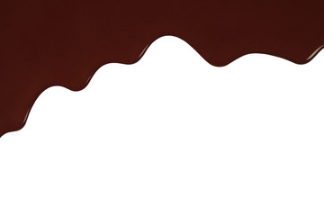 Melted chocolate dripping on white background