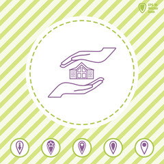 House in hands vector icon. Illustration on a  Flat design style. Suitable for house protection emblem, security logo