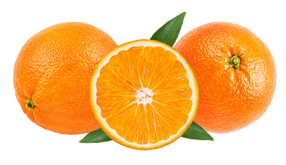 Juicy oranges isolated on white background with clipping path