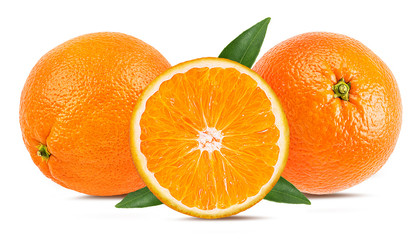 Juicy oranges isolated on white background with clipping path