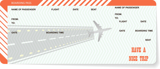 pattern of airplane ticket blank. Orange boarding pass isolated on white background. Vector illustration