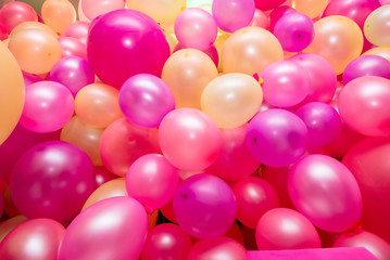 Aerial view of a colorful background birthday balloons, closeup.