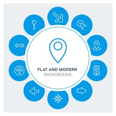 location, arrows, cursors Infographic Circle outline Icons Set. Contains such Icons as  business,  website,  elements,  background,  pattern,  banner,  slider and more. Fully Editable. Pixel Perfect