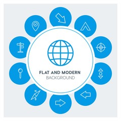 location, arrows, cursors Infographic Circle outline Icons Set. Contains such Icons as  business,  website,  elements,  background,  pattern,  banner,  slider and more. Fully Editable. Pixel Perfect